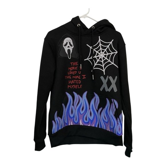 2xKrazy M Hoodie Ghost Face Bay Area Designed Drawstring Black Skater Grunge